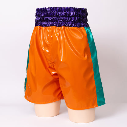 Deluxe♪ Enamel Fabric Boxing Trunks (with enamel lining) [Black / Orange] Men's Adult L-4L Free Shipping Made in Japan
