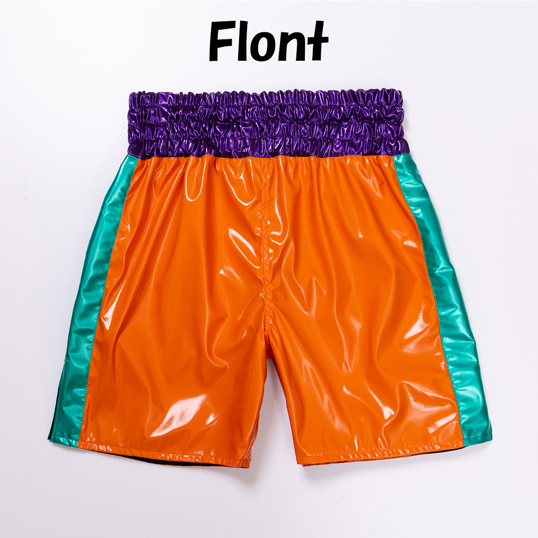 Deluxe♪ Enamel Fabric Boxing Trunks (with enamel lining) [Black / Orange] Men's Adult L-4L Free Shipping Made in Japan