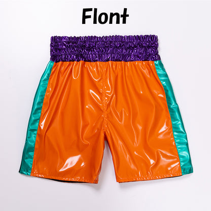 Deluxe♪ Enamel Fabric Boxing Trunks (with enamel lining) [Black / Orange] Men's Adult L-4L Free Shipping Made in Japan