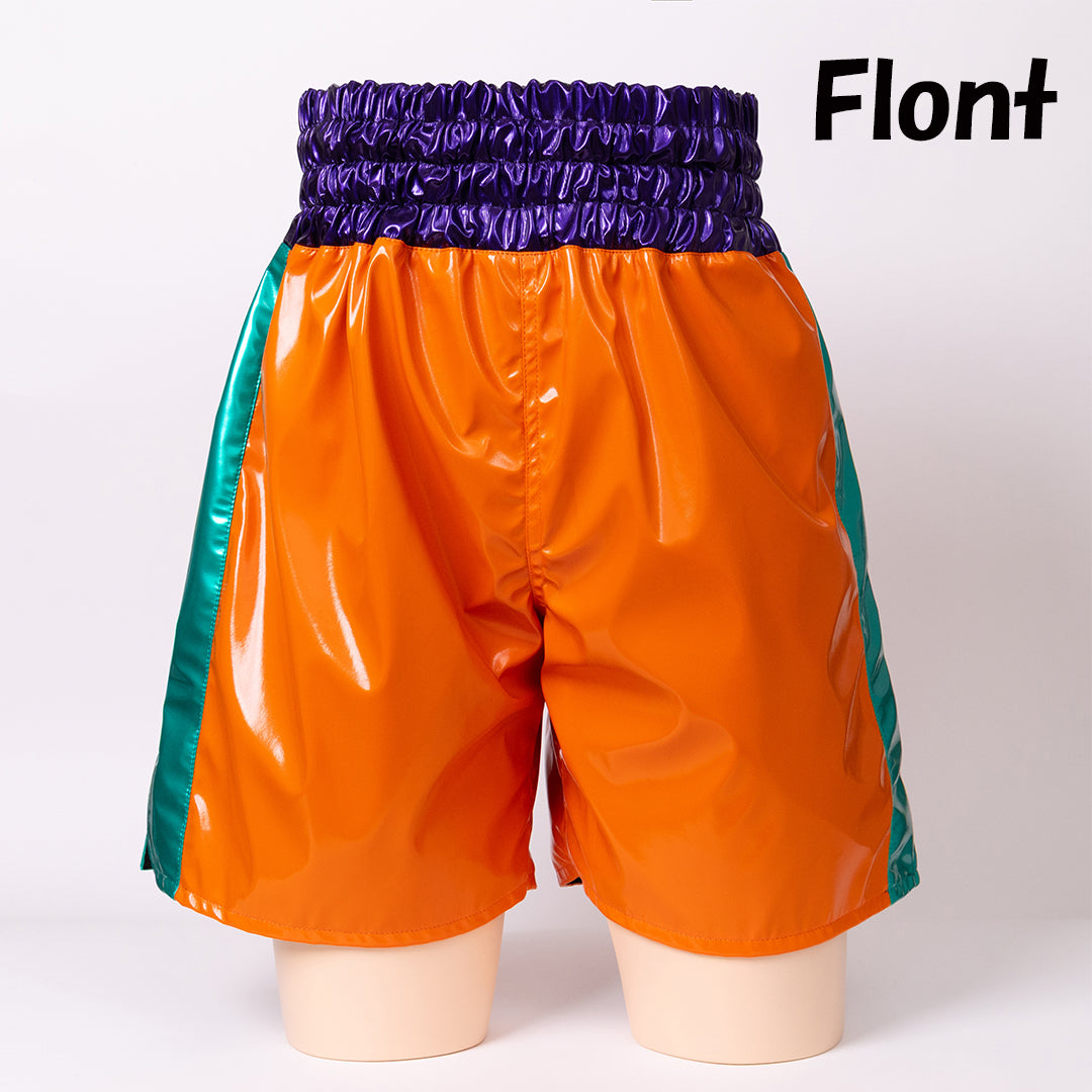 Deluxe♪ Enamel Fabric Boxing Trunks (with enamel lining) [Black / Orange] Men's Adult L-4L Free Shipping Made in Japan