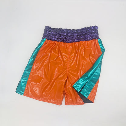 Deluxe♪ Enamel Fabric Boxing Trunks (with enamel lining) [Black / Orange] Men's Adult L-4L Free Shipping Made in Japan